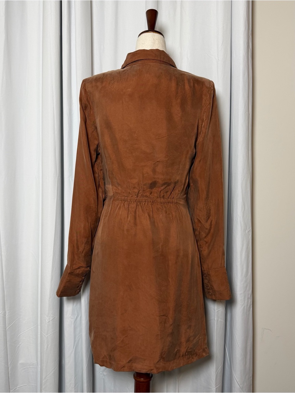 Dissh Sasha Wrap Mini Dress Tan Cupro Viscose Long Sleeve Nwt Size 4 — image 3 of 8